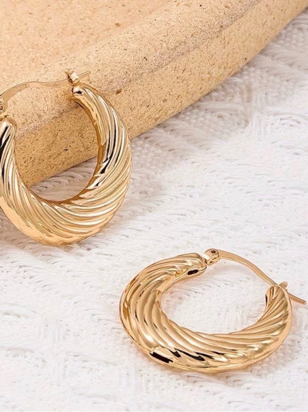 Gold Twisted Hoop Earrings - Women Jewelry